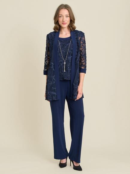 Gina Bacconi Joelle Embroidered Trouser Suit, Navy, Navy
