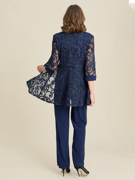 Gina Bacconi Joelle Embroidered Trouser Suit, Navy - view 2, Navy