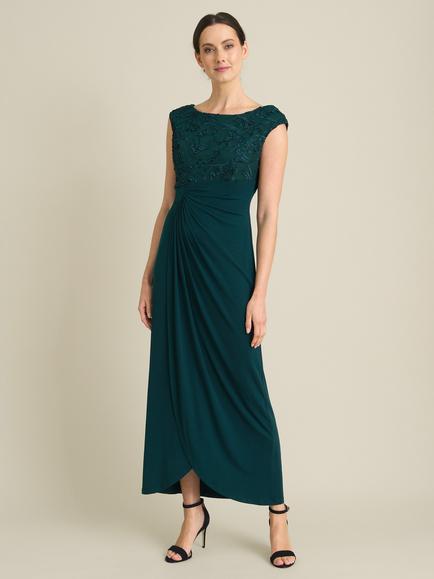 Gina Bacconi Jacy Embroidered Bodice Maxi Dress, Green, Green