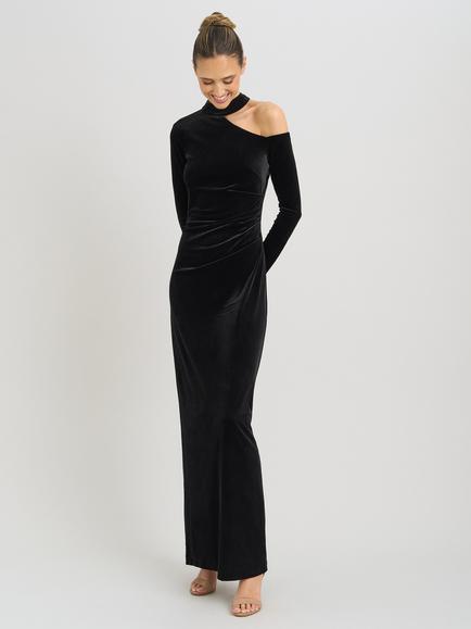 Gina Bacconi Sharon Velvet One Shoulder Maxi Dress, Black - view 2, Black