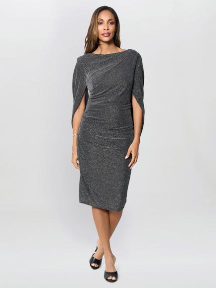 Gina Bacconi Heena Metallic Drape Back Dress, Black/Silver, Black/Silver