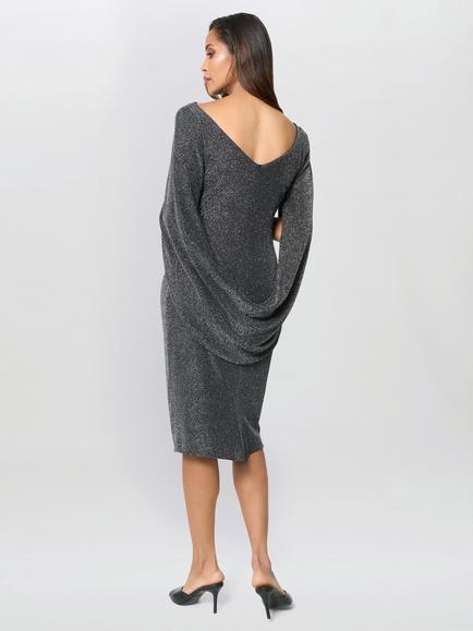 Gina Bacconi Heena Metallic Drape Back Dress, Black/Silver - view 2, Black/Silver