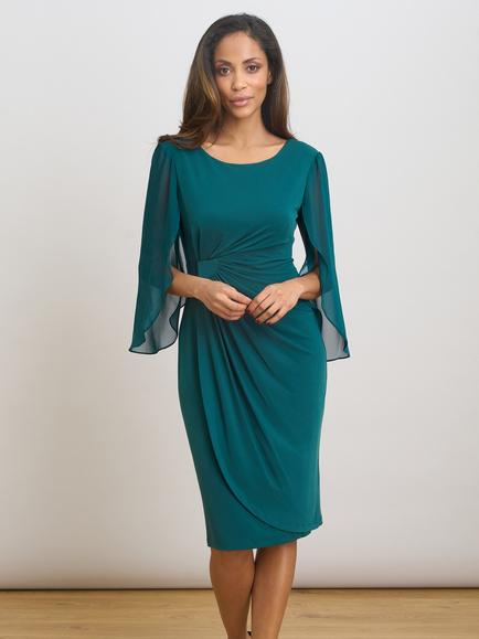 Gina Bacconi Ryder Jersey & Chiffon Wrap Dress, Dark Green, Dark Green