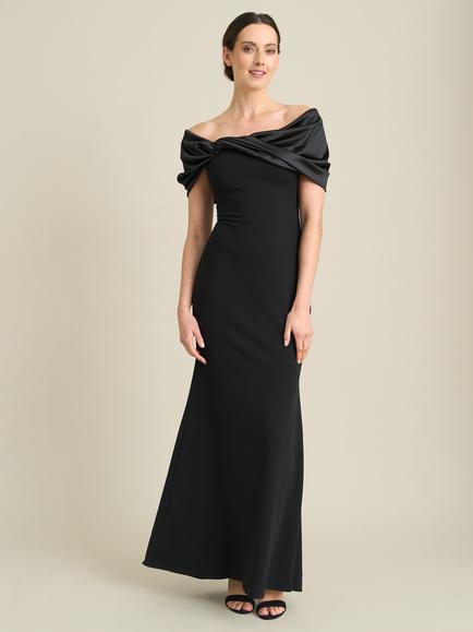 Gina Bacconi Robin Off Shoulder Draped Maxi Dress, Black, Black