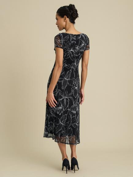 Gina Bacconi Rori Floral Print Mesh Midi Dress, Black/White - view 2, Black/White