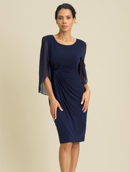 Gina Bacconi Ryder Jersey And Chiffon Wrap Dress, Navy, Navy