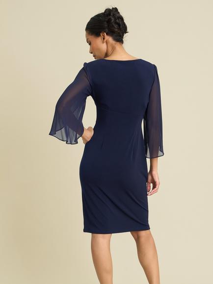 Gina Bacconi Ryder Jersey And Chiffon Wrap Dress, Navy - view 2, Navy