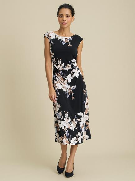 Gina Bacconi Salome Floral Midi Dress, Black/Multi, Black/Multi