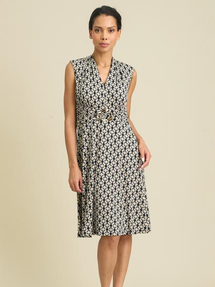 Gina Bacconi Tabby Jersey Dress, Black/Beige, Black/Beige