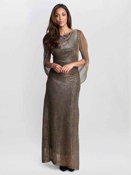 Gina Bacconi Joanna Metallic Knit Maxi Dress, Black/Gold, Black/Gold