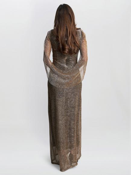 Gina Bacconi Joanna Metallic Knit Maxi Dress, Black/Gold - view 2, Black/Gold
