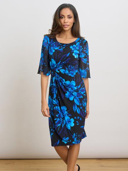 Gina Bacconi Greta Faux Wrap Dress, Black/Blue, Black/Blue