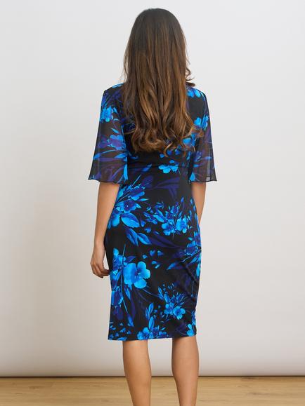 Gina Bacconi Greta Faux Wrap Dress, Black/Blue - view 2, Black/Blue