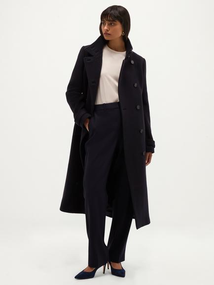 Hobbs Roisin Wool Rich Funnel Neck Coat with Cashmere, Navy, Navy