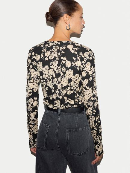 Jigsaw Camellia Floral Long Sleeve T-Shirt, Black - view 2, Black