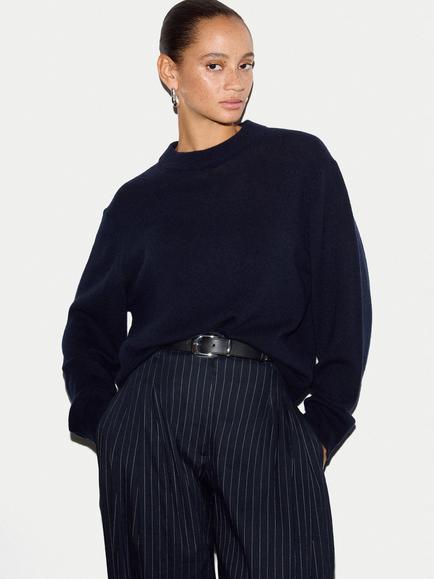 Jigsaw Merino Wool Rich with Cashmere Relaxed Jumper, Navy