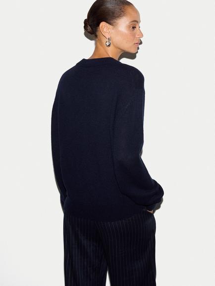 Jigsaw Merino Wool Rich with Cashmere Relaxed Jumper - view 2, Navy