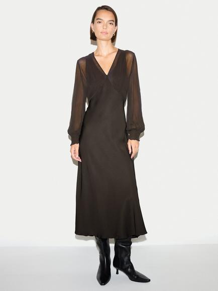 Jigsaw Long Sleeve Bias Dress, Brown, Brown