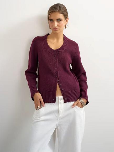 Topshop Scoop Neck Cardigan, Mulberry, Mulberry