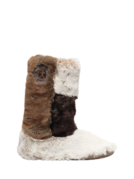 Bedroom Athletics Florence Tall Luxury Faux Fur Slipper Boots, Patchwork Naturals