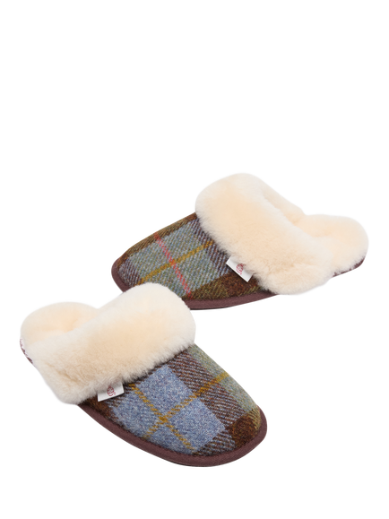Bedroom Athletics Kate Harris Tweed® Mule Slippers - view 2, Chocolate/Green