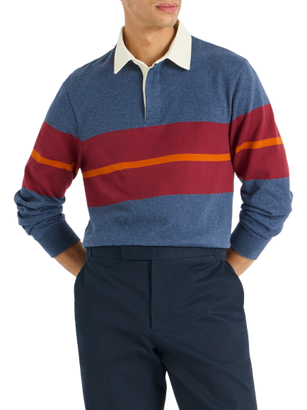 SPOKE Rugger Cotton Slim Fit Long Sleeve Rugby Shirt, Blue/Red, Blue/Red