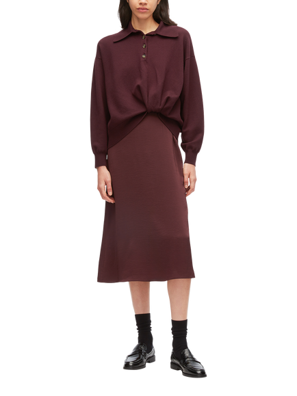 3.1 Phillip Lim Long Sleeve Polo Wool Blend Midi Dress, Burgundy, Burgundy