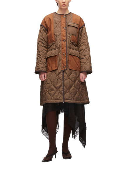 3.1 Phillip Lim Quilted Combo Coat, Brown/Orange, Brown/Orange