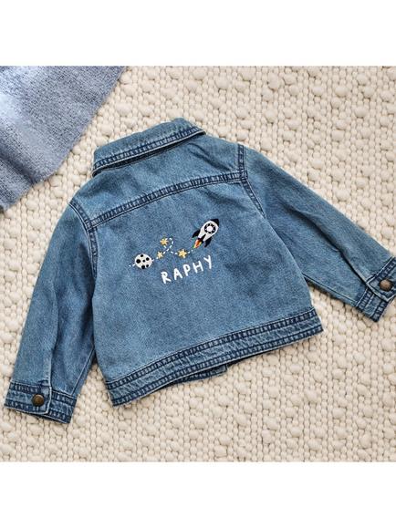 My 1st Years Personalised Moon Denim Jacket, Blue Denim, Blue Denim