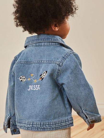 My 1st Years Personalised Moon Denim Jacket, Blue Denim - view 2, Blue Denim