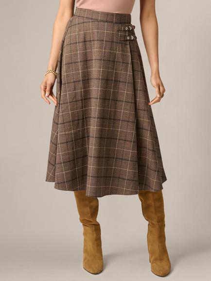 Adrianna Papell Plaid Midi Skirt, Brown, Brown