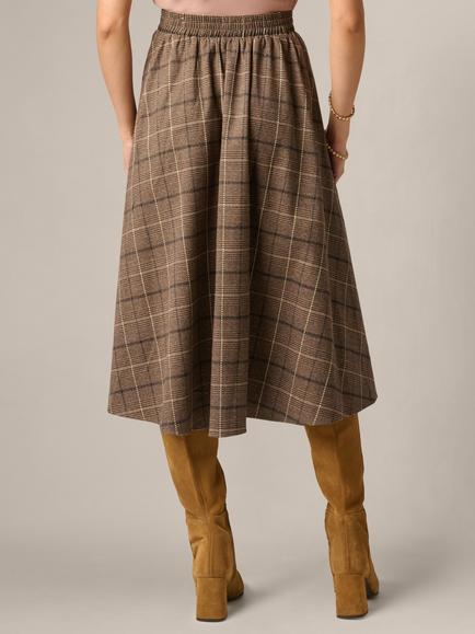 Adrianna Papell Plaid Midi Skirt, Brown - view 2, Brown