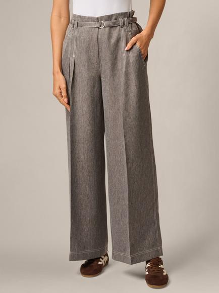 Adrianna Papell Toptstitch Wide Leg Trousers, Slate Grey/Ivory, Slate Grey/Ivory