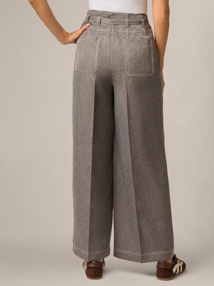 Adrianna Papell Toptstitch Wide Leg Trousers, Slate Grey/Ivory - view 2, Slate Grey/Ivory