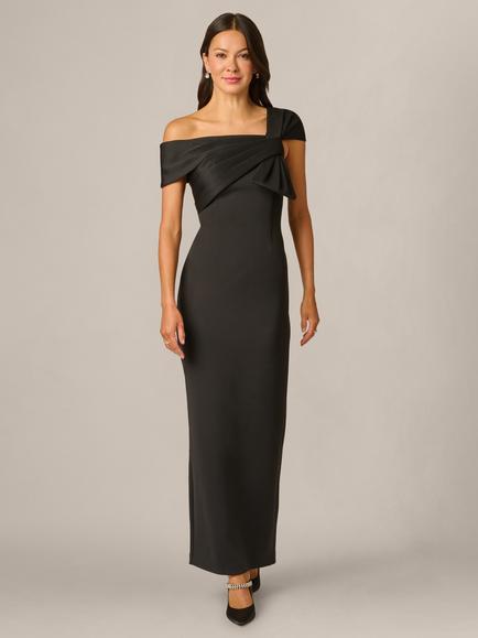 Adrianna Papell Bardot Scuba Long Dress, Black