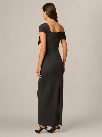 Adrianna Papell Bardot Scuba Long Dress - view 2, Black