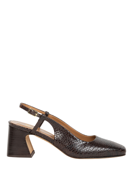 Bobbies Maddie Snake Embossed Leather Slingback Court Shoes, Cobra Brown, Cobra Brown
