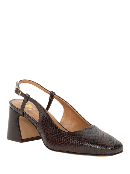 Bobbies Maddie Snake Embossed Leather Slingback Court Shoes, Cobra Brown - view 2, Cobra Brown