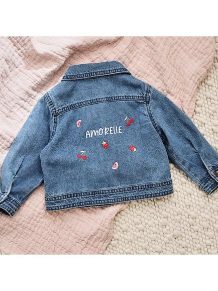 My 1st Years Personalised Fruit Denim Jacket, Blue Denim, Blue Denim