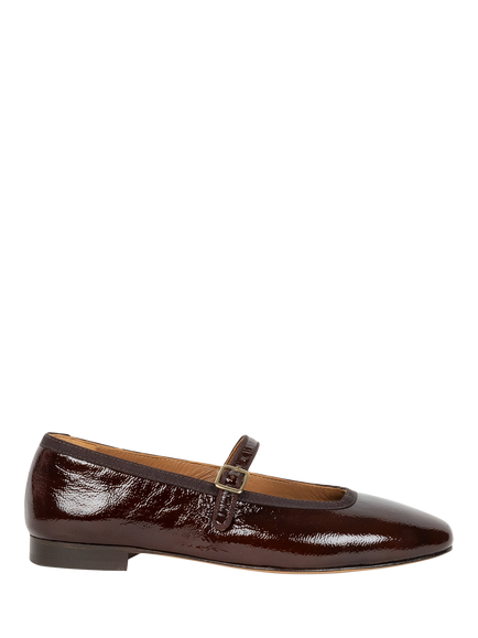 Bobbies Nova Crumpled Patent Leather Ballerina Pumps, Ganache, Ganache