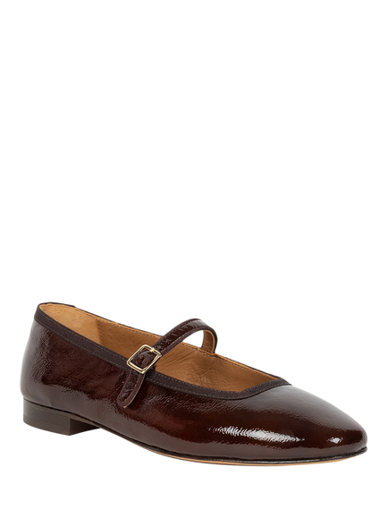 Bobbies Nova Crumpled Patent Leather Ballerina Pumps, Ganache - view 2, Ganache