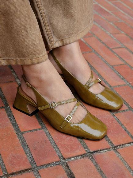 Bobbies Becca Crumpled Patent Leather Slingback Mary Janes - view 2, Manzanilla