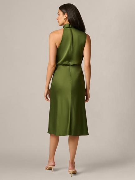 Adrianna Papell Satin Crepe Drape Dress, Olive Cypress - view 2, Olive Cypress