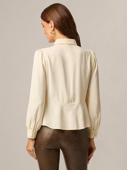Adrianna Papell Peplum Woven Shirt, Pastry Cream - view 2, Pastry Cream