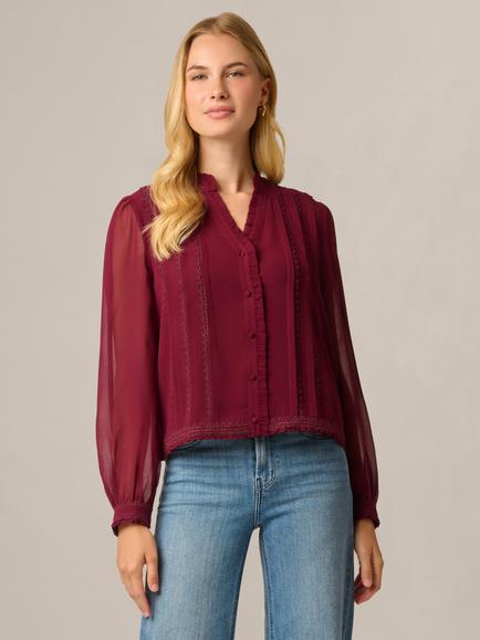Adrianna Papell Y-Placket Woven Blouse, Fig, Fig