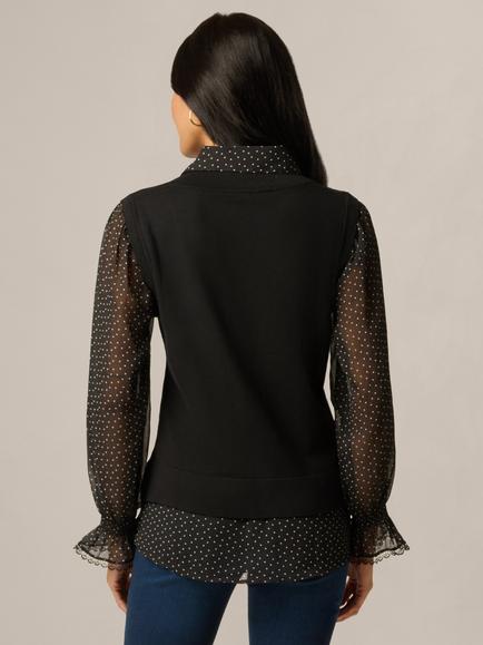 Adrianna Papell Long Sleeve Vest Twofer Top, Black/Ivory - view 2, Black/Ivory