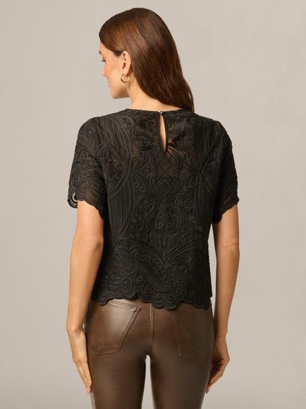 Adrianna Papell Embroidered Lace Top, Black - view 2, Black