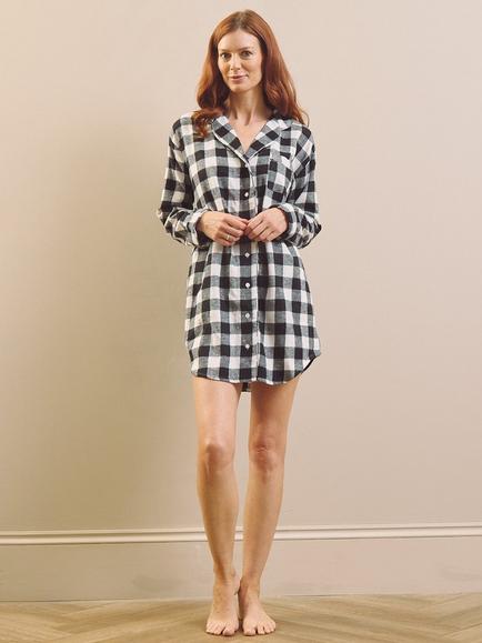 Their Nibs Check Cotton Nightdress, Black/White, Black/White