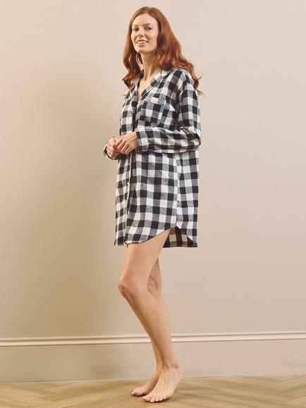 Their Nibs Check Cotton Nightdress, Black/White - view 2, Black/White