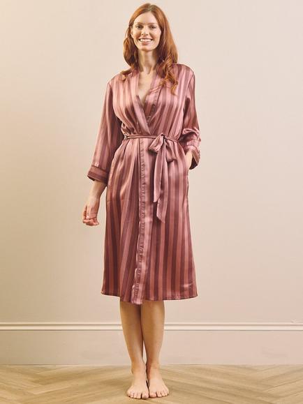 Their Nibs Dusky Mauve Stripe Satin Robe, Mauve - view 2, Mauve